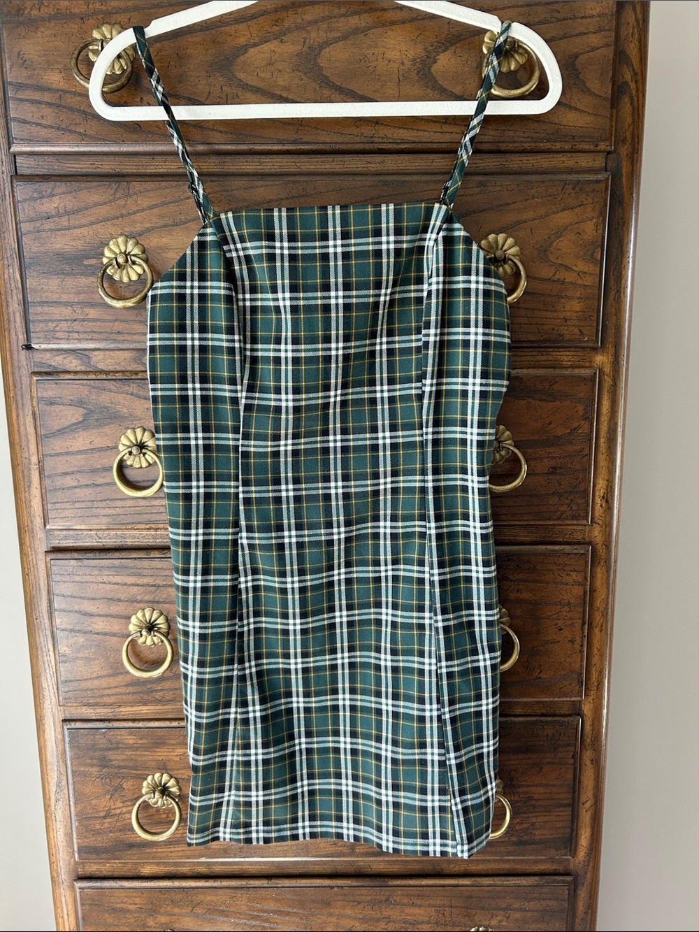 Empyre Green Plaid Spaghetti-Strap Mini Dress